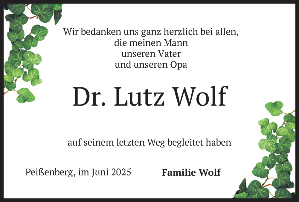  Traueranzeige für Lutz Wolf vom 14.06.2025 aus merkurtz