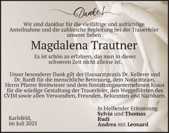 Traueranzeige von Magdalena Trautner von merkurtz