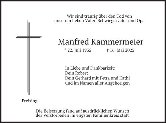 Traueranzeige von Manfred Kammermeier von merkurtz
