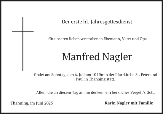 Traueranzeige von Manfred Nagler von merkurtz