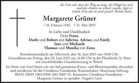 Traueranzeige von Margarete Grüner von merkurtz