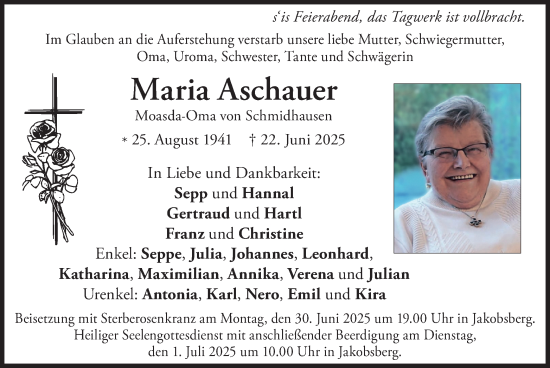 Traueranzeige von Maria Aschauer von merkurtz