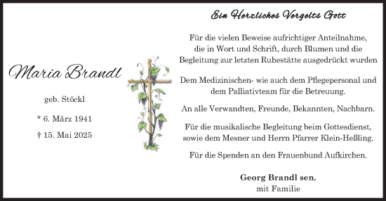 Traueranzeige von Maria Brandl von merkurtz
