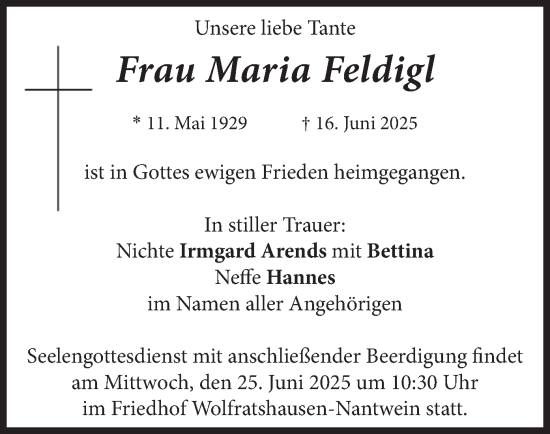 Traueranzeige von Maria Feldigl von merkurtz