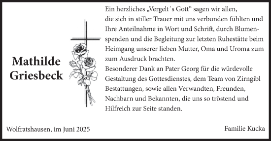 Traueranzeige von Mathilde Griesbeck von merkurtz
