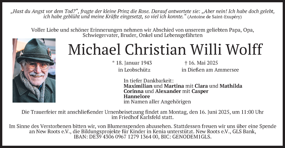  Traueranzeige für Michael Christian Willi Wolff vom 07.06.2025 aus merkurtz