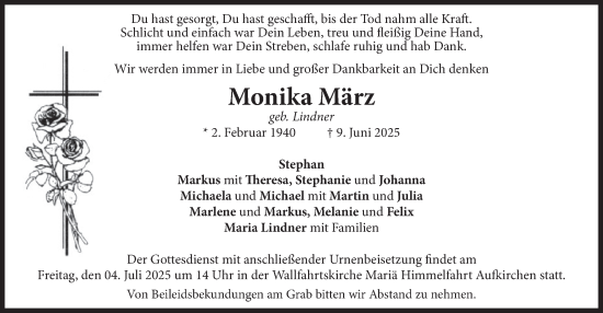 Traueranzeige von Monika März von merkurtz