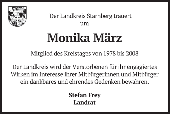 Traueranzeige von Monika März von merkurtz