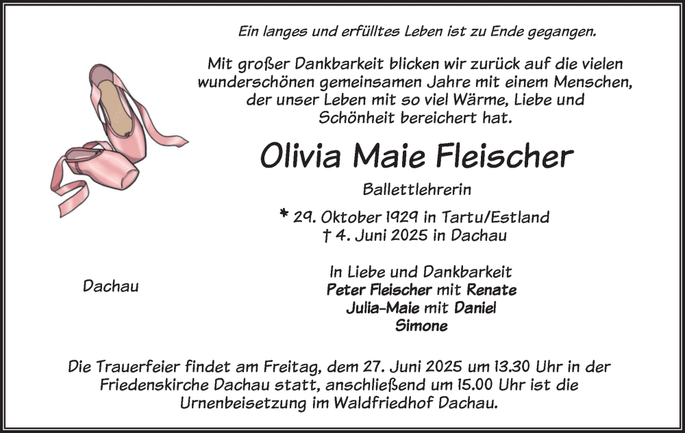  Traueranzeige für Olivia Maie Fleischer vom 21.06.2025 aus merkurtz