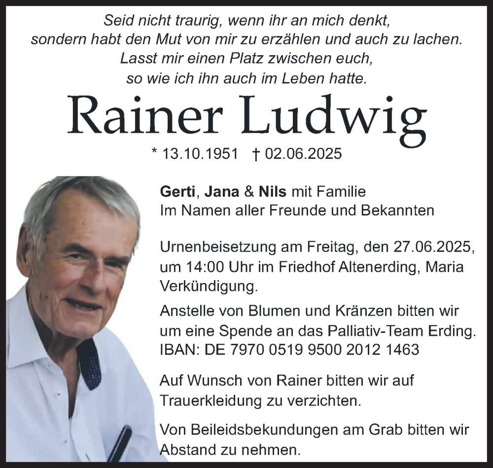  Traueranzeige für Rainer Ludwig vom 21.06.2025 aus merkurtz