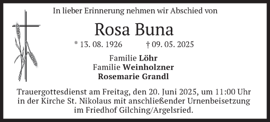 Traueranzeige von Rosa Buna von merkurtz