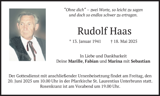 Traueranzeige von Rudolf Haas von merkurtz