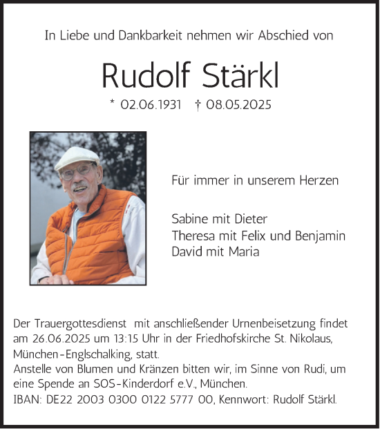 Traueranzeige von Rudolf Stärkl von merkurtz