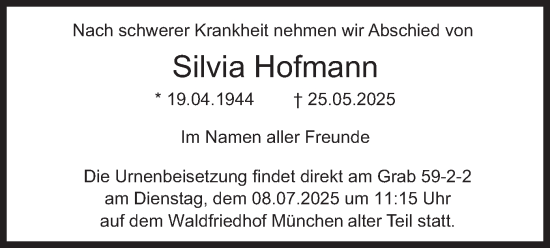 Traueranzeige von Silvia Hofmann von merkurtz