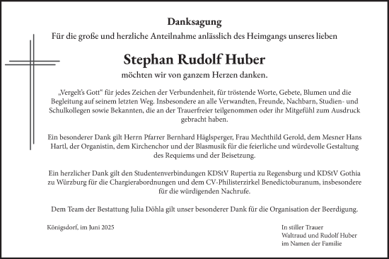 Traueranzeige von Stephan Rudolf Huber von merkurtz