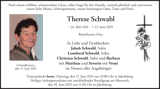 Traueranzeige von Therese Schwabl von merkurtz
