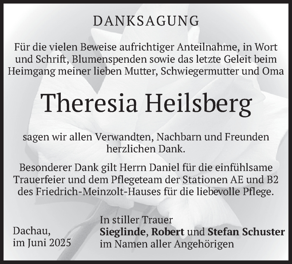  Traueranzeige für Theresia Heilsberg vom 21.06.2025 aus merkurtz