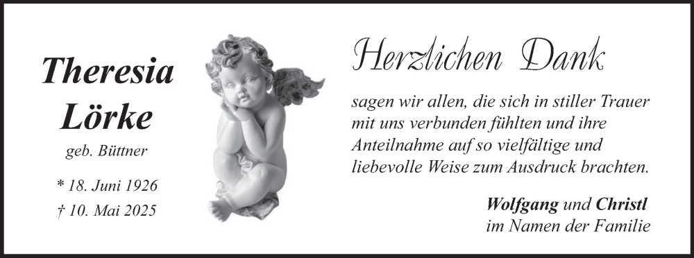  Traueranzeige für Theresia Lörke vom 07.06.2025 aus merkurtz