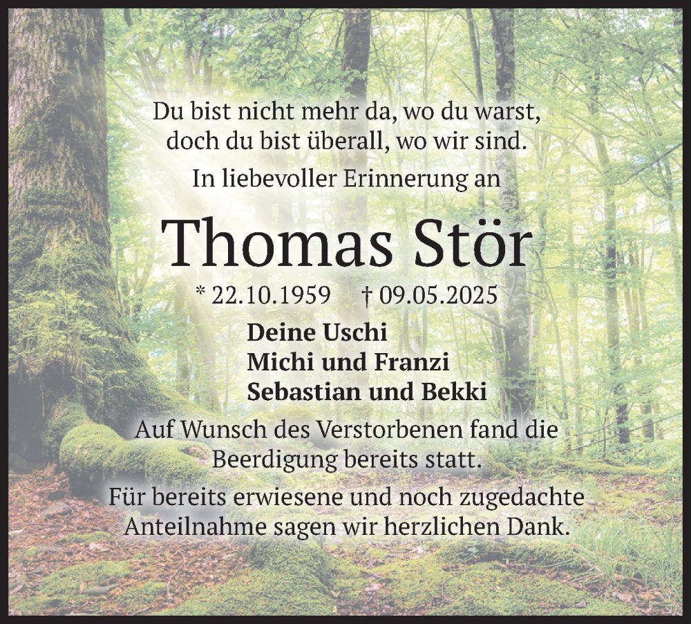  Traueranzeige für Thomas Stör vom 07.06.2025 aus merkurtz