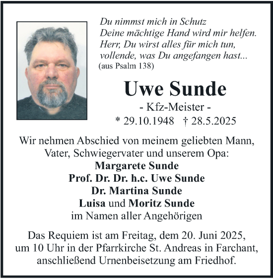 Traueranzeige von Uwe Sunde von merkurtz