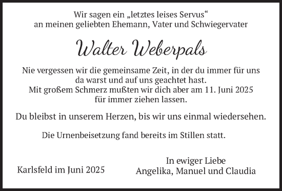 Traueranzeige von Walter Weberpals von merkurtz