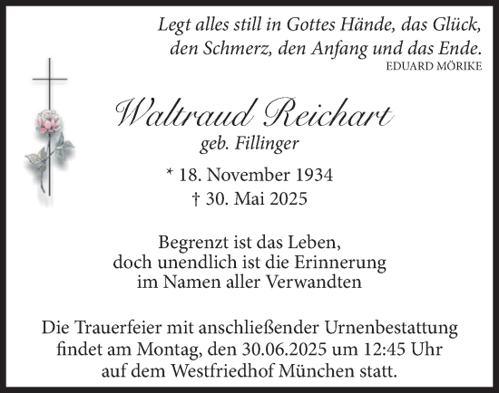 Traueranzeige von Waltraud Reichart von merkurtz