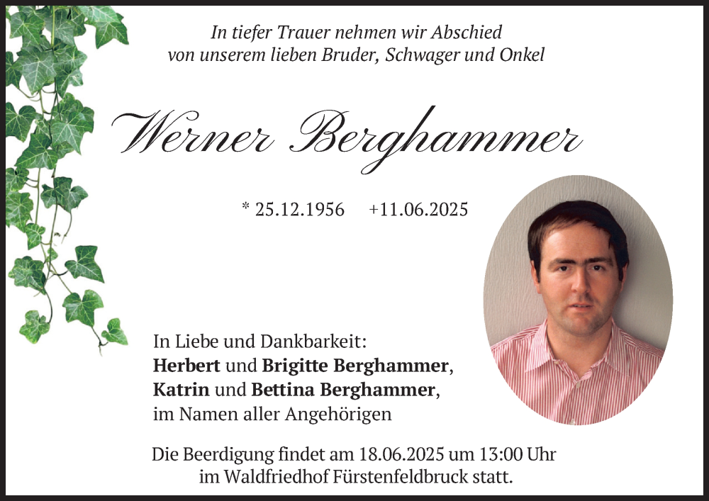  Traueranzeige für Werner Berghammer vom 14.06.2025 aus merkurtz