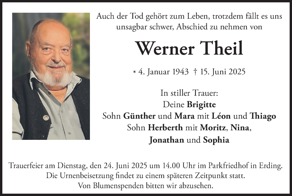 Traueranzeige für Werner Theil vom 21.06.2025 aus merkurtz