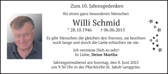 Traueranzeige von Willi Schmid von merkurtz
