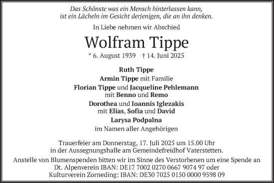 Traueranzeige von Wolfram Tippe von merkurtz