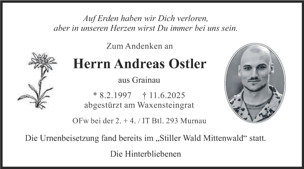  Traueranzeige für Andreas Ostler vom 26.07.2025 aus merkurtz