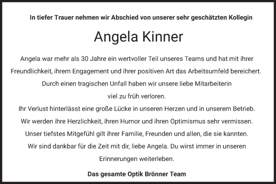 Traueranzeige von Angela Kinner von merkurtz