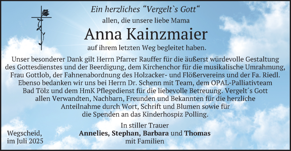  Traueranzeige für Anna Kainzmaier vom 05.07.2025 aus merkurtz