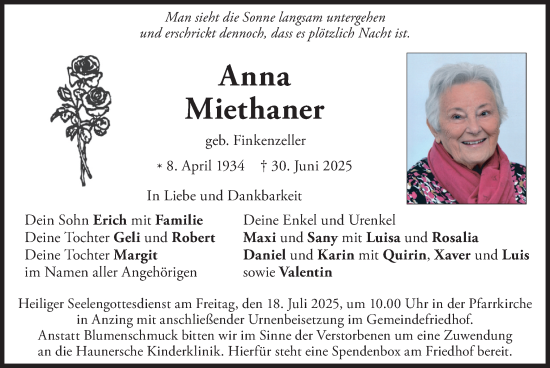 Traueranzeige von Anna Miethaner von merkurtz