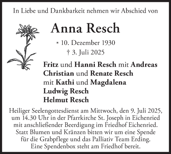 Traueranzeige von Anna Resch von merkurtz
