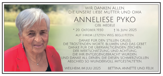 Traueranzeige von Anneliese Pyko von merkurtz