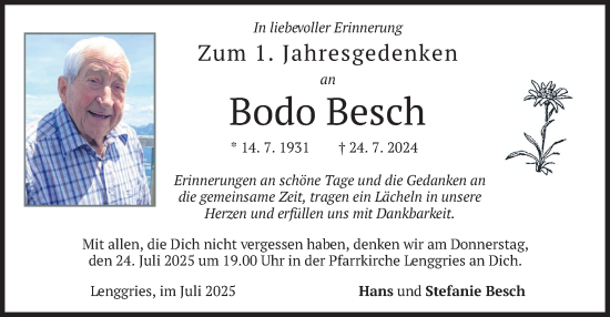 Traueranzeige von Bodo Besch von merkurtz
