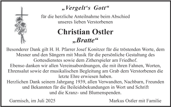 Traueranzeige von Christian Ostler von merkurtz