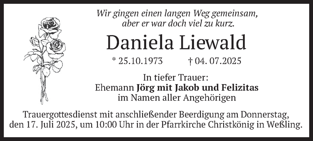  Traueranzeige für Daniela Liewald vom 12.07.2025 aus merkurtz