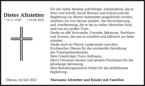 Traueranzeige von Dieter Altstetter von merkurtz