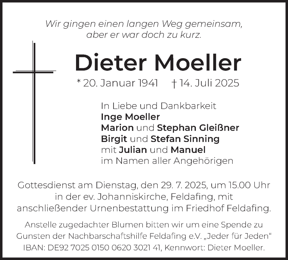  Traueranzeige für Dieter Moeller vom 19.07.2025 aus merkurtz