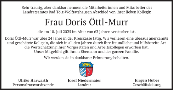 Traueranzeige von Doris Öttl-Murr von merkurtz
