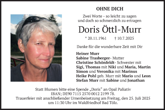 Traueranzeige von Doris Öttl-Murr von merkurtz