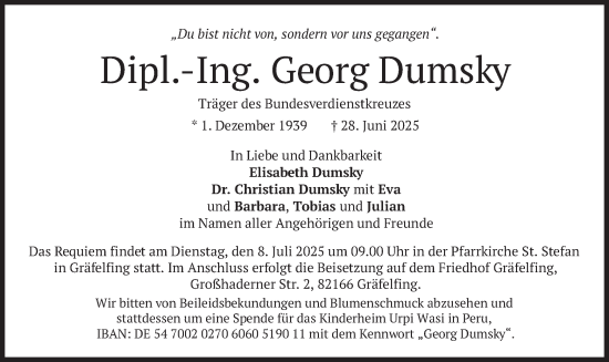 Traueranzeige von Georg Dumsky von merkurtz