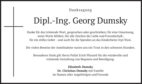 Traueranzeige von Georg Dumsky von merkurtz