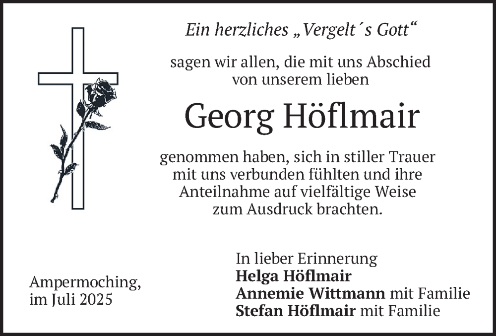  Traueranzeige für Georg Höflmair vom 12.07.2025 aus merkurtz