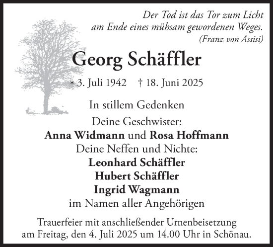 Traueranzeige von Georg Schäffler von merkurtz