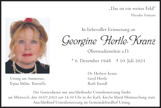 Traueranzeige von Georgine Hertle-Kranz von merkurtz