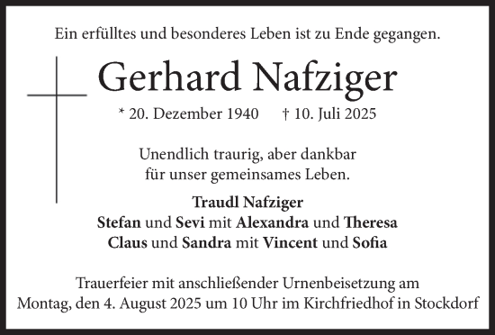 Traueranzeige von Gerhard Nafziger von merkurtz