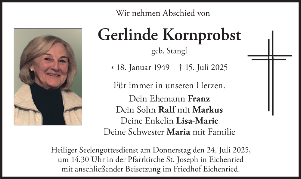  Traueranzeige für Gerlinde Kornprobst vom 19.07.2025 aus merkurtz